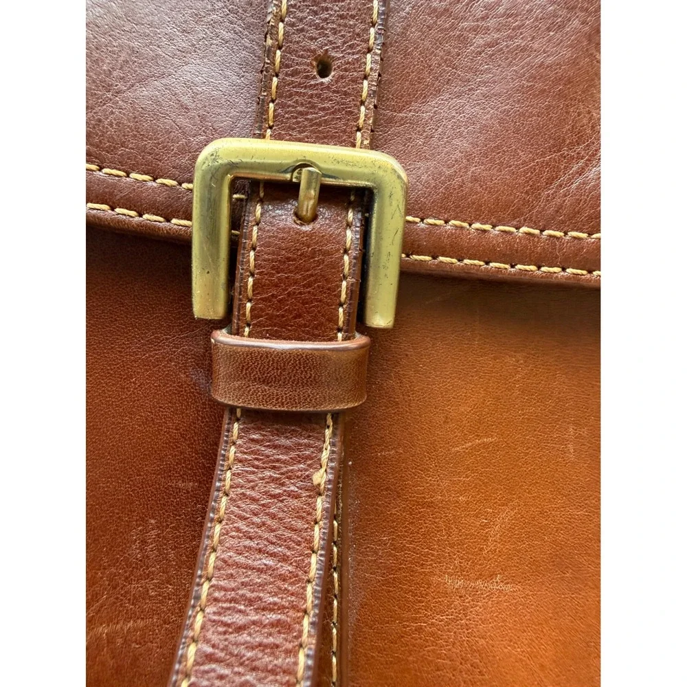 Gianni Bernini Brown Leather Multi-Compartment Shoulder Handbag Business Work